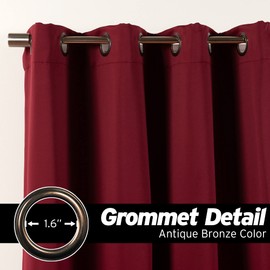 Best Home Fashion Wide Width Blackout Curtains - Premium Thermal Insulated Window Treatment Blackout - Antique Bronze Grommet Top – Burgundy - 80" W x 84" L - (1 Panel)