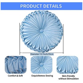 NatureMan Rundes Sofakissen, 34,8 cm, reiner Samt, Heimdekoration, plissiertes rundes Kissen, Kürbiskissen, geeignet für Zuhause, Bett, Auto, Dekoration (hellblau)