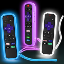 SOTATOO (3 Pack) Case for Roku Remote, Cover for Hisense/TCL Roku TV Steaming Stick/Express, Silicone Universal Protective Controller Sleeve Skin Glow in The Dark White Blue Purple with Lanyards