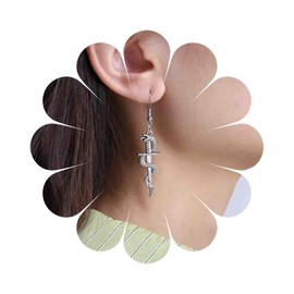 Wendalern Gothic Snake Sword Dangle Earrings Silver Serpent Dagger Drop Earrings Long Snake Wrapped Sword Hook Earrings Hypoallergenic Statement Earrings Ear Jewelry for Women and Girls