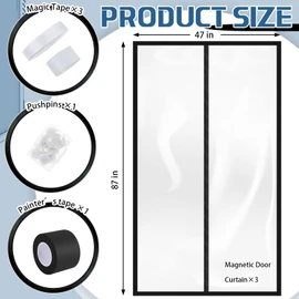 Preboun 3 Sets Dust Barrier Magnetic Door Barrier Door Kit 4' x 7.5' Construction Dust Barrier Plastic Barrier for Construction Self Closing Plastic Door Curtain for Doorways Room (Black)