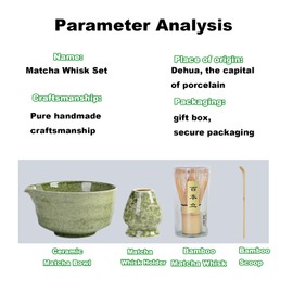 Matcha Whisk Set, Matcha Tea Set, 4PCS Elegant Kit with Ceramic Bowl, Bamboo Whisk, Holder, and Scoop for Tea Culture Lovers