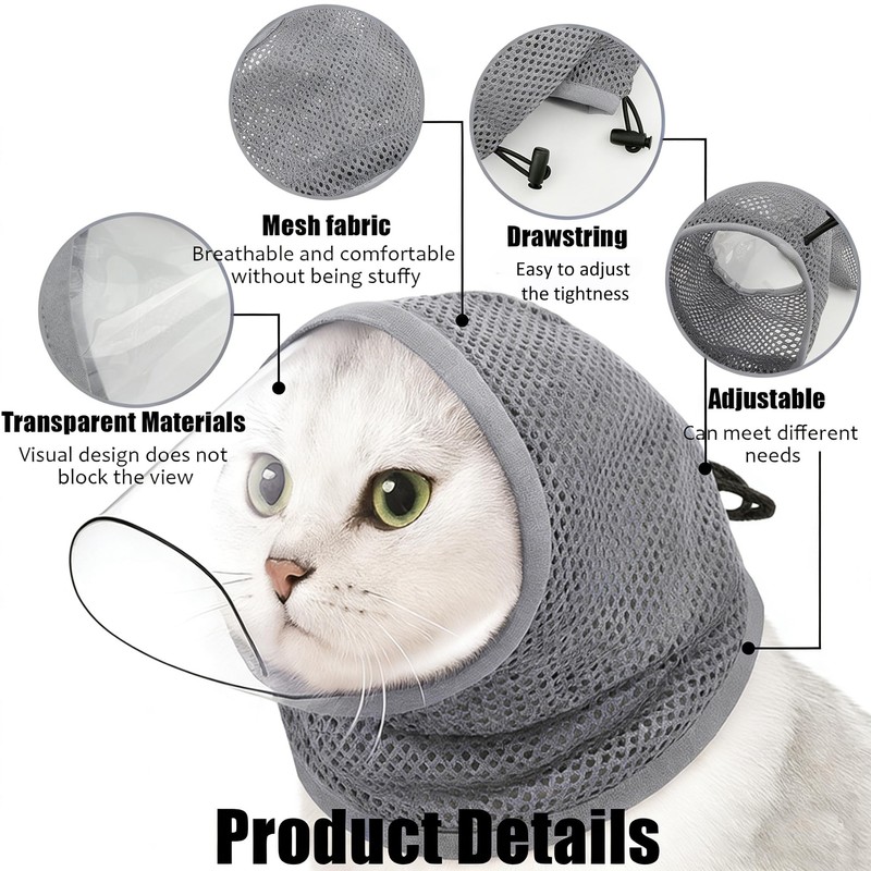 Cat Muzzle for Grooming, Breathable Mesh Cat Head Cover to