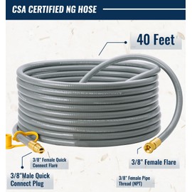 CALPOSE 40 Feet 3/8 inch ID Natural Gas Grill Hose with Quick Connect Fittings, Natural Gas Line for Grill, Pizza Oven, Heater and More Low Pressure Appliance