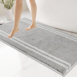 PURRUGS Non-Slip Bathroom Rug 30" x 60" - Super Absorbent & Quick Dry Shaggy Microfiber Bath Mat, Machine Washable Plush Throw Rug for Bathtub, Shower and Sink, Light Grey