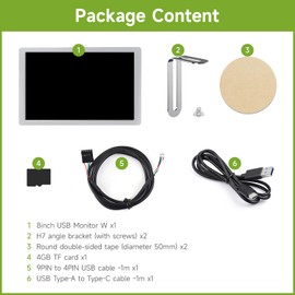 Waveshare 8inch USB Monitor, 1280 x 800 Resolution, PC Case Secondary Screen/Desktop RGB Ambient Screen, IPS Panel, with Music Spectrum Analysis Function, Type-C Interface, CNC Metal Case, Silver