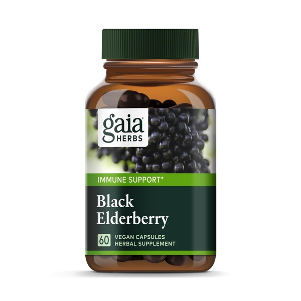 Gaia Herbs Black Elderberry - Daily Immune Support Supplement to Help Maintain Well-Being - with Black Elderberries and Acerola Fruit for Antioxidant Support - 60 Vegan Capsules (30-Day Supply)