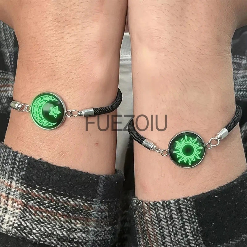 Fuezoiu 2pc Pulseras Para Parejas De Sol Y Luna Brilla
