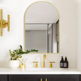 Minuover 24" x 32" Gold Arched Mirror, Arch Wall Mirror, Metal Frame Black Bathroom Mirror, Arched Top Bathroom Vanity Mirror for Living Room, Bedroom, Entryway, Tempered Glass, Shatter Proof