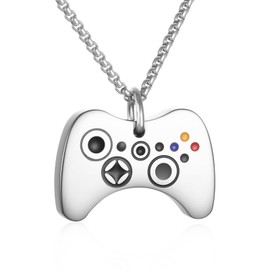 Video Game Controller Cremation Jewelry For Ashes Stainless Steel Urn Necklace Keepsake For Men Boys Silver Gold Black Color Memorial Pendant (Silver)