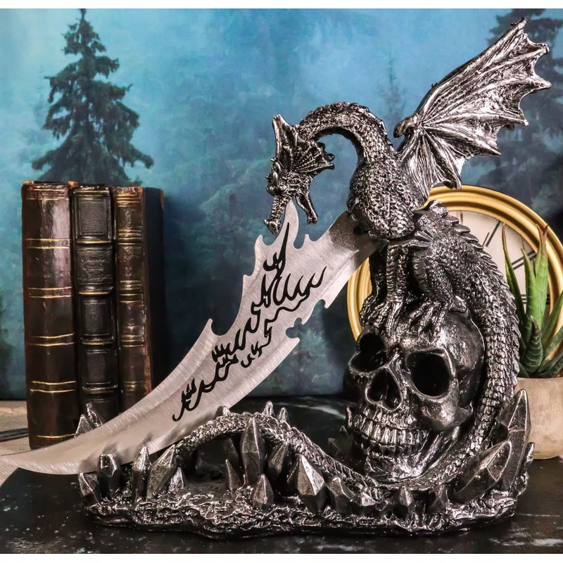 Ebros Gift Dreamwork Fantasy Leviathan Dragon On Graveyard Dracula Skull