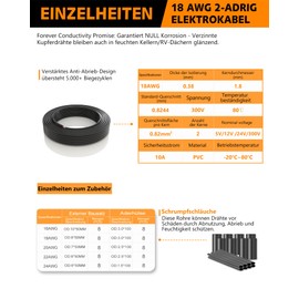 18 AWG 2 Conductor Electrical Wire- 18/2 Gauge Stranded PVC Cord-Oxygen-Free Tinned Copper Core,12V/24V Low Voltage Flexible Cable for LED Strips,Solar Lighting,RV Wiring (49.21FT)