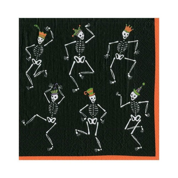Caspari Dancing Skeletons Paper Luncheon Napkins in Black - Four Packs of 20