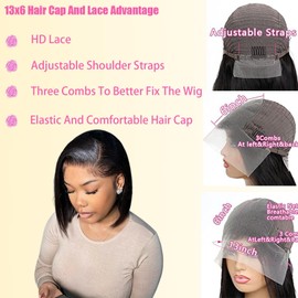 Keytac Straight Bob Wig Human Hair 13x6 HD Full Frontal Lace Wigs 16 inch Short Bob Wigs for Women Glueless Wigs Human Hair Pre Plucked Bob Transparent Lace Front Wigs Natural Color