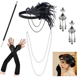 Diadema Gatsby de Los Años 20 para Mujer, Juego de Accesorios Great Gatsby, Accesorios de Disfraz de 1920s Gatsby, Borlas de Cuentas, Collares de Perlas y Otros Accesorios de Los Años 20