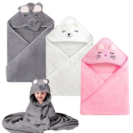 BORDEAG Baby Hooded Towel, Pack of 3 Hooded Towels, Baby Bath Towel Made of 100% Coral Fleece, Baby Towel with Hood 80 x 80 cm, Super Absorbent Hooded Bath Towel, for Newborns, Babies 0-2 Years