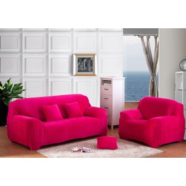 vctops 1-Piece Velvet Plush Stretch Loveseat Sofa Slipcover with Elastic Bottom Soft Fuzzy Fluffy Sofa Covers for 2 Cushion Couch Furniture Protector for Kids, Pet (Rose,Loveseat)