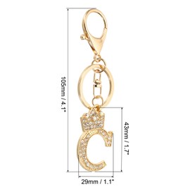 PATIKIL Initial Letter Keychain, Letter C Crown Design Charm with Crystal Diamonds Decorative Alphabet Pendants for Bag Backpack DIY Craft, Gold Tone