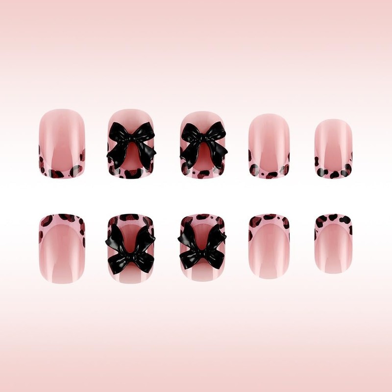Yamobi Pack of 24 Leopard Print French Tip Press-on Nails,
