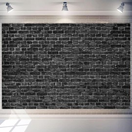 7 x 5 ft Black Brick Wall Backdrop Retro Stone Wall Photography Vintage Background Brick Party Decorations Banner Photo Shoot Supplies Polyester Fabric