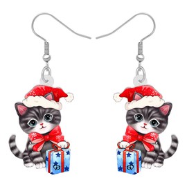 DALANE Acrylic Christmas Gifts Hat Cat Earrings Dangle Drop Cute Garland Kitten Pets Jewelry for Women Girls Kids Cat Lovers Party Favors (Black)