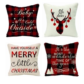 eBoutik - Set of 4 Christmas Cushion Covers - Festive Pillow Designs for Livingroom, Sofa & Beds - Xmas Traditional Decorative Accessories (Red & White)