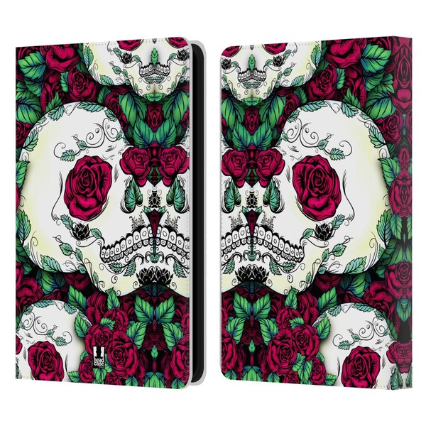 Head Case Designs Red Florid Of Skulls Leather Book Wallet