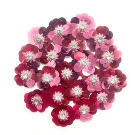 20 pcs Light Pink Sequin 1 1/4" Flowers Beading Applique, Crystal Beaded Mix Flower Applique sew on Cloth Patch DIY Garment Accessory Cloth Headband Decor