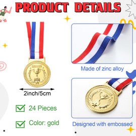Loetere 24 Pcs Winner Medals Gold Medal Awards with Ribbon Bulk Metal Gold Prizes for Adults Sports Competitions Party, 2 Inches