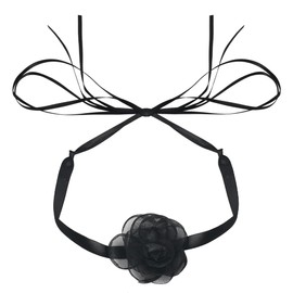 Black Rose Choker Necklace for Women Girls Vintage Lace Flower Necklace Choker with Long Tie Necklace for Women Girls Costume Accessories for Dress Party Cosplay Ideas