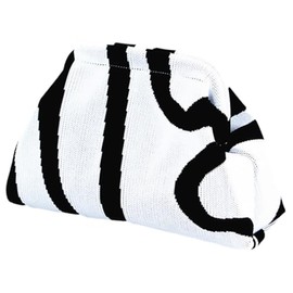 Clutch Purses for Women Summer Beach Woven Crochet Handbag Dumpling Striped Ruched Cloud Purse colorblock Evening Bag white black irregularity