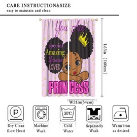 AAVEUP - Cortina negra para niñas, diseño de corona de princesa, color rosa, con estrella, color negro, rizado, para ventana, cortinas con aislamiento térmico para niños, niñas, habitación de bebé,
