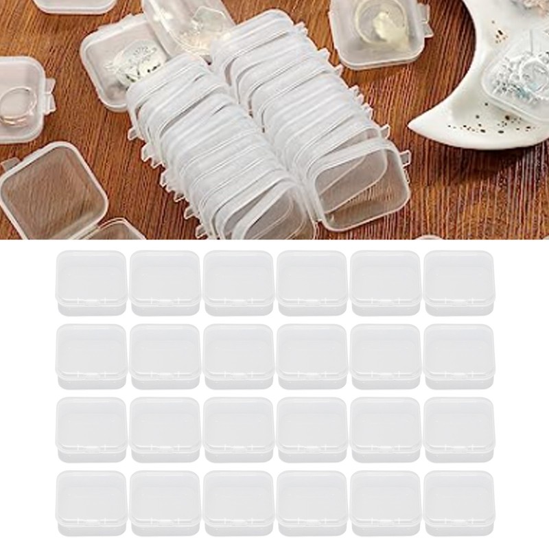 24pcs Mini Clear Jewelry Box Transparent Portable Small Plastic Storage