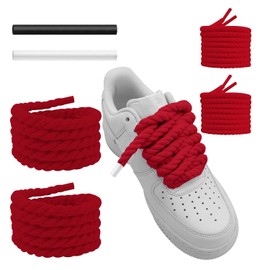 UamGlsob 2/5''(10mm) Thick Rope Shoe Laces for Sneaker, Round Cotton Chunky Shoelaces Replacement Strings for Sneakers (Red, 54''/140cm)