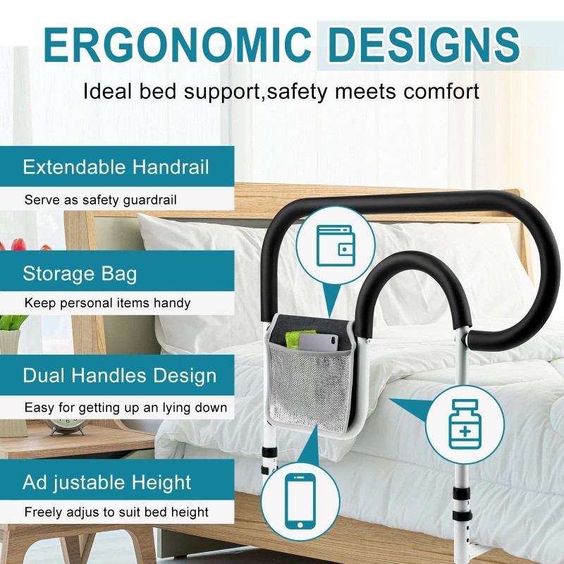 greencycle 330lbs Bed Assist Rail Handle Bar Adjustable Thick Tube