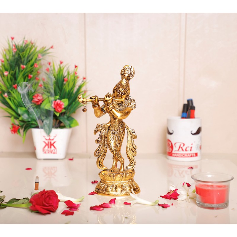 KridayKraft Lord Krishna Metal Statue,Krishna Murti Playing Flute for Temple