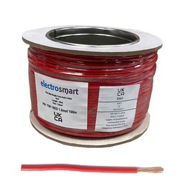 electrosmart 12V 24V 1mm² 16.5 Amps Single Core Copper Automotive Auto Car Marine Stranded Thin Wall Cable/Wire Red or Black (16.5A) (Red, 2m)