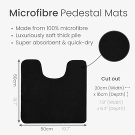 Allure Luxury Deep Pile Microfibre Pedestal Toilet Mat, Non-Slip, 50 x 50cm, Quick Dry & Easy Care (Black)