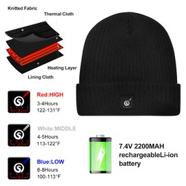 Haeglauv Heated Hat - Electric Heated Beanie for Men Women,Winter Warm Heat Skull Cap with 7.4V Rechargeable Battery Black