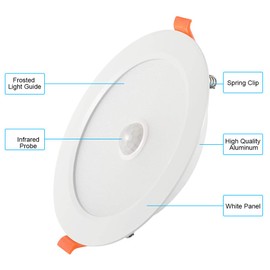 Lámpara de techo LED con sensor de movimiento, 4000 K, luz de techo empotrada blanca pura con inducción del cuerpo humano, luz de techo redonda extra plana para armarios, cocinas, escaleras, sótanos, dormitorios, baños