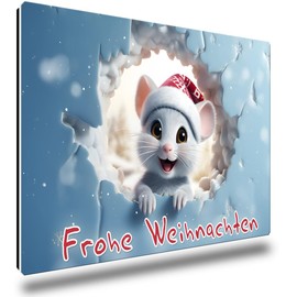 TRIOSK Fridge Magnets 3D Illusion Christmas Magnet Mouse with Saying Merry Christmas Magnet Mouse Motif Gift Funny for Mouse Lovers Fridge Strong Square Large 85 x 55 mm