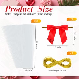 Yexiya 50 Sets Wedding Cellophane Treat Bags Flat Clear Long Candy Bags with Twist Tie Bows Metallic Cord Gift Wrap for Xmas Birthday Party Decor(Red,3.9 x 27.6 Inch)