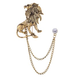 HUJUON Retro Lion Animal Pin Brooch for Men Women. Punk Suit Tie Pin for Husband Boyfriend Christmas Gifts (With Chain Gold)