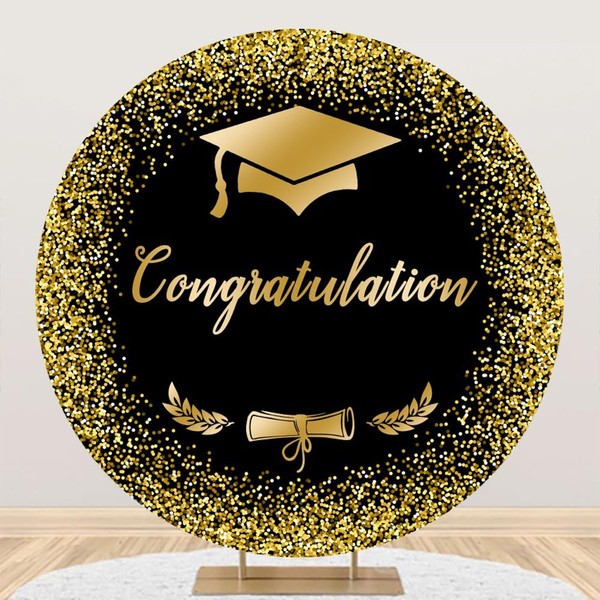 Black and Gold Congratulations Grad Round Backdrop Cover Class of