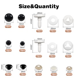 TOAOB 80pcs Safety Eyes and Noses with Washers Assorted Sizes Doll Joints Plastic Craft Crochet Eyes for Amigurumis DIY Puppet Bear Stuffed Animal Doll Making