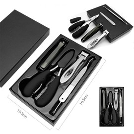 5 Pcs Large Manicure Nail Clippers with Super Sharp Curved Blade, Toe Nail Clippers for Thick & Ingrown Nails, Stainless Steel Heavy-Duty Toenail Clippers & Fingernail Clippers for Men Women (Black)