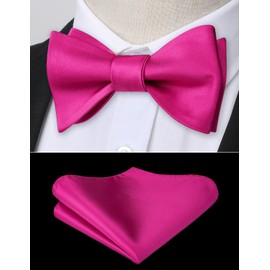 HISDERN Hot Pink Bow Ties for Men Bow Tie Self Tie and Pocket Square Set Formal Soild Pink Bowties Men Classic Tuxedo Bowtie for Wedding Party