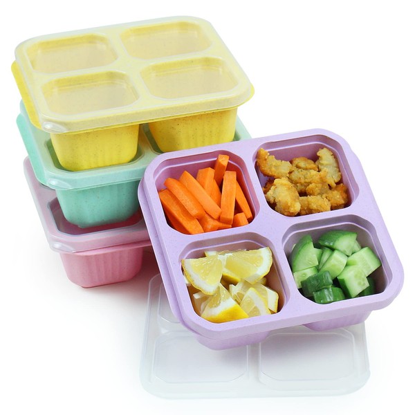 Nuoqiuu 4 Pack Snack Containers, 4 Compartment Lunchable Containers, Reusable Meal Prep Snack Containers for Kids, Snack Bento Boxes for Toddler School, Work and Travel