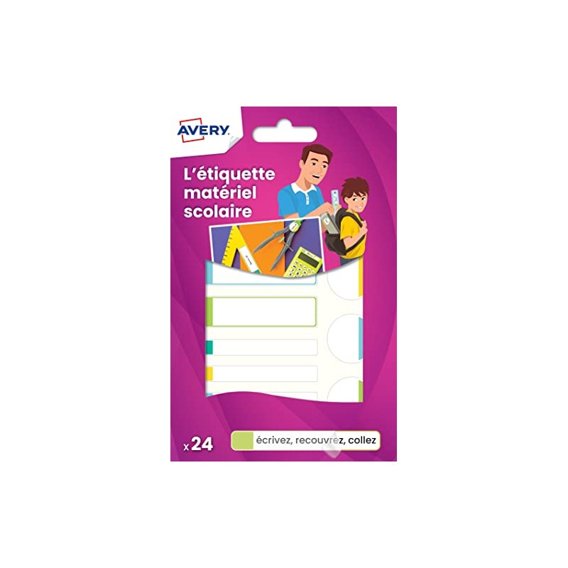 Avery Pack of 24 Laminated Labels Blanc avec Bordure Vert/Bleu/Jaune/Rouge