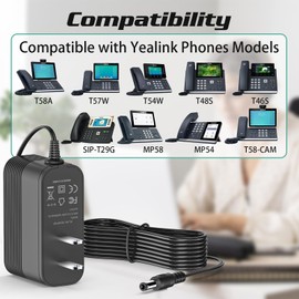 5V 2A Power Adapter for Yealink Phone T54W, T46U, MP54, MP56, T57W, T46S, T48U, T53W Power Supply Replacement for Yealink IP Phones SIP-T29G, T48S,T58A, T58-CAM, MP56 for Teams